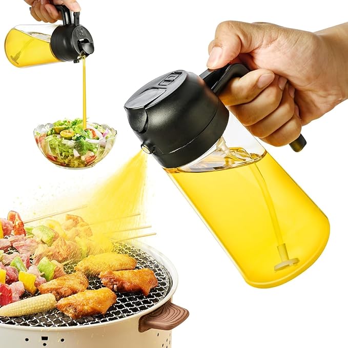 DEEMPU 2 in 1 Olive Oil Sprayer and Dispenser Bottle for Kitchen, Glass Bottle with Premium Nozzle, Sprayer for Air Fryer, Salad,BBQ,Roasting 500ml (BLACK)